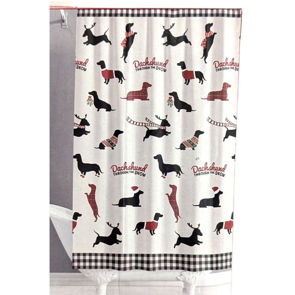 Holiday Cottage Dachshunds Through the Snow Shower Curtain and Hooks Bath Gift